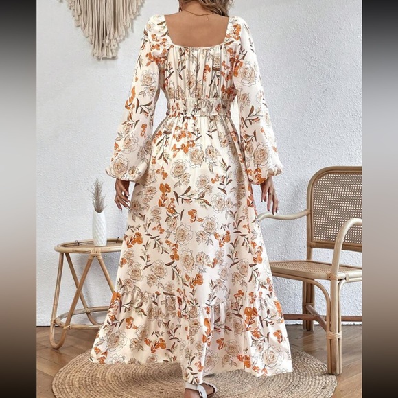 Boho floral print lantern sleeve dress - Picture 7 of 12